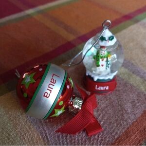 Holiday Christmas Personalized Name "Laura" Plastic Christmas Ornaments Set Of 2